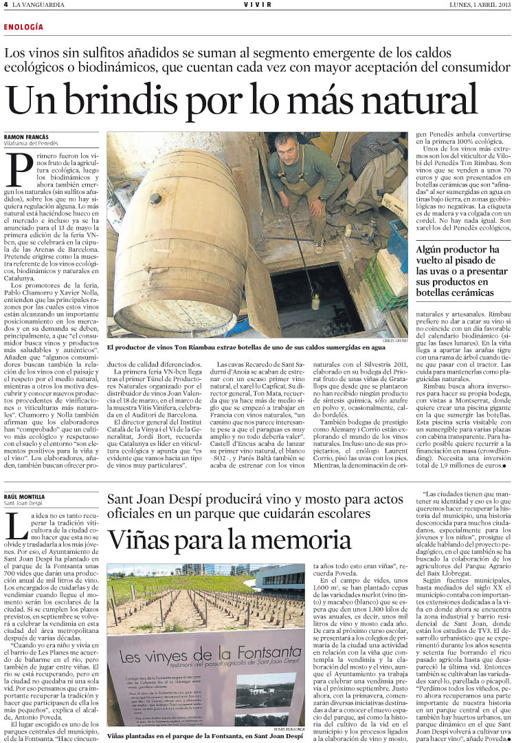 Article by La Vanguardia on wines porcellanic